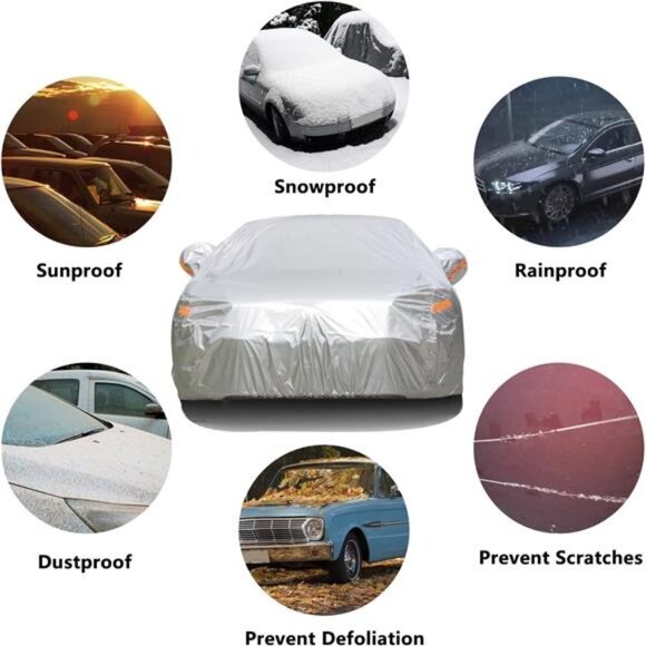 Car Cover with Zipper, 2 Layer Full Car Covers Waterproof/UV - Picture 2 of 16